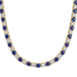 Pompeii3 30Ct Blue Sapphire & Diamond Tennis Necklace 14k Gold 16.5 Lab Grown