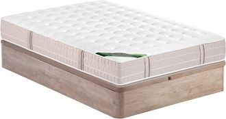 Vente-Unique Conjunto 140 x 190 cm canap&eacute; abatible natural claro + colch&oacute;n de muelles ensacados 5 zonas y viscoel&aacute;stica y tejido anti-chinches grosor 24 cm - VIREV