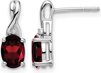 Diamond2Deal 14k White Gold Oval Garnet and Diamond Earrings