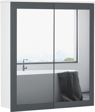 OEM Armario De Ba&ntilde;o Con Espejo Armario De Ba&ntilde;o Para Colgar Con 2 Puertas De Vidrio Y Estantes Ajustables 69x17x75,5cm Blanco