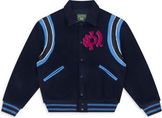 Denim Tears Navy Bstroy Tears Logo Varsity Jacket