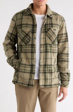 Hurley Plaid Faux Shearling Lined Polar Fleece Shirt Jacket in Iguana at Nordstrom Rack, Size Small