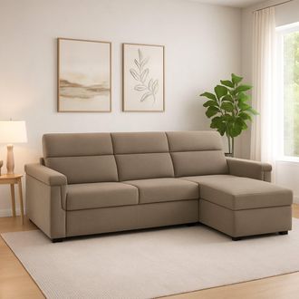 Dmora Sof&aacute; Fijo Con Chaise Longue Cintano, Desenfundable, Reversible Hecho En Italia, Hidr&oacute;fugo Multiposici&oacute;n, 285x160 Cm Gris Taupe Taupe