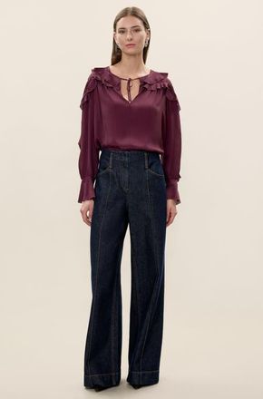 Rebecca Taylor Lillith Ruffle Blouse in Mulberry at Nordstrom, Size X-Small