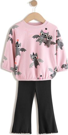 Next Kids Bat Print Graphic Sweatshirt & Flare Leggings Set in Pink at Nordstrom, Size 1.5-2Y