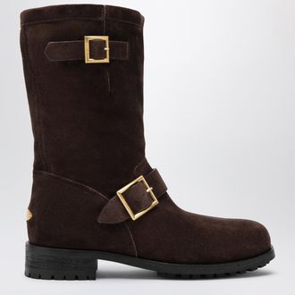 Jimmy Choo London Stivali biker in suede Chocolate