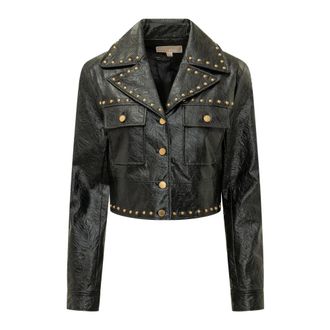 Michael Kors Studded Faux Leather Biker Jacket - Dames - Zomerjassen - Zwart - XS - Leer - Jassen