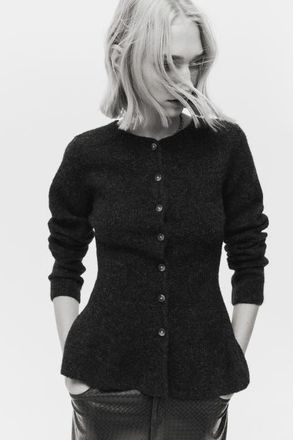 H&M Rib-knit Peplum Cardigan in Dark Gray Melange at Nordstrom, Size Xx-Small
