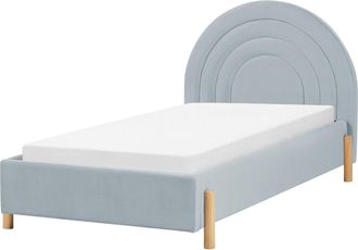 Beliani Beliani - Cama Con Somier Cabecero Semicircular Tama&ntilde;o Individual 90 X 200 Cm Tapizado Terciopelo Retro Patas Madera Azul Claro Anet