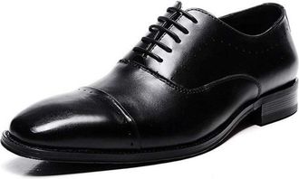 Generic Dress Oxford for Men Lace Up Square Cap Toe Leather Low Top Block Heel Slip Resistant Business(8.5 UK) Black