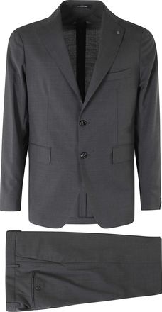 Tagliatore Gray Montecarlo Flap Pocket Side Slits Wool-Blend Suit
