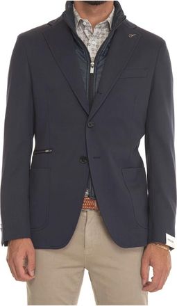 Paoloni Wollen jas met 3 knopen en afneembare bib - Heren - Blazers - Blauw - 2XL - Wol - Jassen