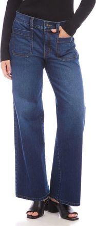 Karen Kane Lauren Patch Pocket High Waist Wide Leg Jeans in Indigo Blue at Nordstrom, Size 14