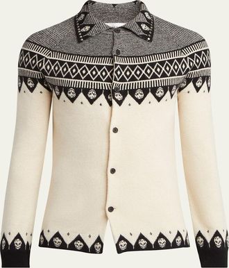 Alexander McQueen Mens Wool Fairisle Polo Cardigan