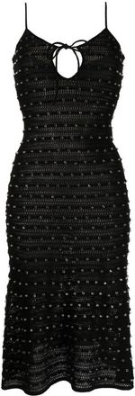 Self Portrait bead-embellished knitted midi-dress - women - Polyamide/Cotton - L - Black