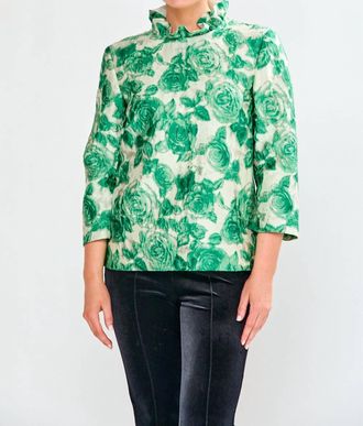 Sara Campbell Finch A-Line Blouse In Green Roses