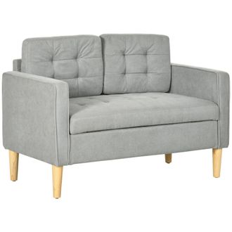 HOMCOM Modern 2 Seater Sofa with Hidden Storage - 117cm Tufted Cotton Couch - Compact Loveseat Sofa with Wood Legs - Light Grey | TJ Hughes Pink