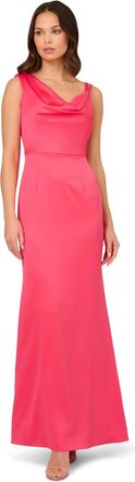 Adrianna Papell Womens Asymmetric Satin Crepe Gown in Pink - Size 18 UK