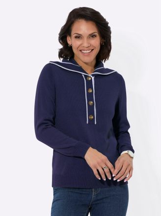 Casual Looks Troyer CASUAL LOOKS Pullover, Damen, Gr. 36, blau (marine), 100% Polyester, unifarben, Pullover Troyer