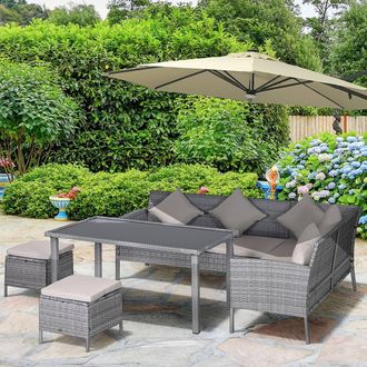 OUTSUNNY 5Pcs Rattan Dining Set Garden Furniture Set with Sofa Coffee Table Footstool in Beige