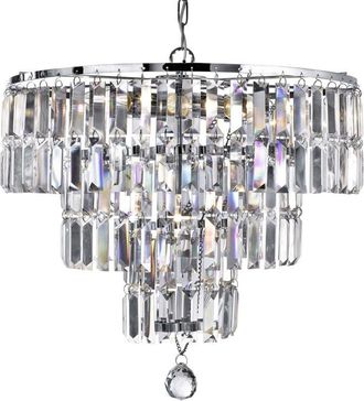 Searchlight Lampadario Classico Impero Acciaio Cromo Vetro 5 Luci E14