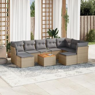 vidaXL Juego De Sof&aacute;s Jard&iacute;n Con Cojines Beige 10 Pzas Rat&aacute;n Sint&eacute;tico Vidaxl