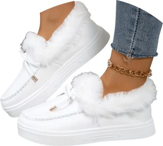 Generic Womens Snow Boots,Fur Lined Warm Ankle Boots,Slip on Loafer Plush Shoes Anti Slip Flat Walking Loafers Faux Fur Snow Slippers Thickening Walking Short