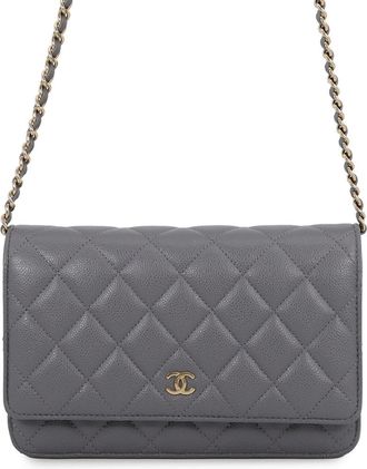 Chanel Gray Grained Calfskin Chain/Shoulder Wallet (Pre-Owned)