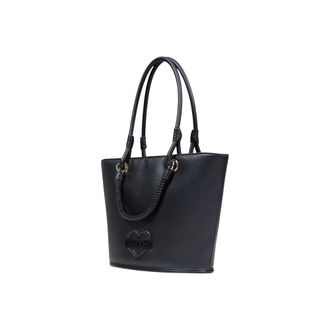 Love Moschino Womens Embossed Heart Logo Tote Black Polyurethane