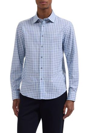 Bugatchi James OoohCotton Textured Gingham Check Button-Up Shirt in Ether at Nordstrom, Size Xxx-Large