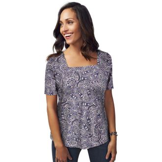 Jessica London Stretch Cotton Square Neck Tee in Deep Dusk Paisley at Nordstrom, Size 12