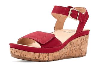 Samuel Hubbard Portola Two-Strap Wedge Womens Dress Sandals Red Nubuck : 7.5 B - Medium, Leather/Suede
