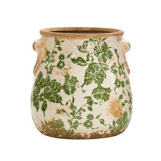 Nearly Natural 6.5-in Tuscan Ceramic Green Scroll Planter at Nordstrom