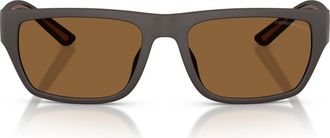 Emporio Armani 57mm Rectangle Sunglasses in Rubberized Matte Brown /Brown at Nordstrom