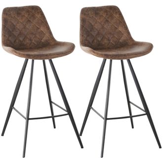 HOMCOM Set Of 2 Bar Stools Vintage Microfiber Cloth Tub Seats Padded Steel Brown | TJ Hughes