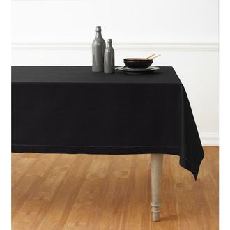 Solino Home Cotton Linen Hemstitch Tablecloth for Dining Table, Holiday and Everyday Dining Table Decor in Black at Nordstrom, Size Xx-Small