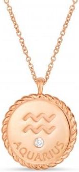 Allurez Aquarius Zodiac Diamond Medallion Disk Pendant Necklace 14k Rose Gold