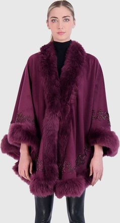 Gorski WOOL AND CASHMERE CAPE WITH LAMB TRIM AND RIBBON EMBROIDERY