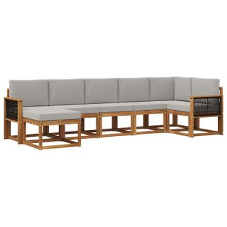vidaXL Conjunto De Sof&aacute;s De Exterior 7 Pcs Natural Y Gris Claro Vidaxl