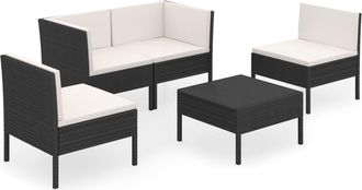 vidaXL Set De Muebles De Jard&iacute;n 5 Pzas Y Cojines Rat&aacute;n Sint&eacute;tico Negro Vidaxl