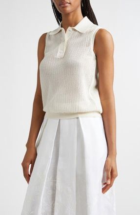 Eleventy Sleeveless Open Stitch Polo in 00 Ivory at Nordstrom, Size Xx-Small