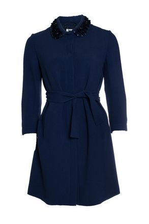 Miu Miu blue jacket with belt and sequinned collar