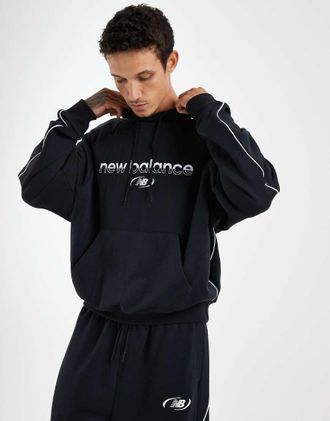 New Balance Felpa con cappuccio nera in spugna-Nero