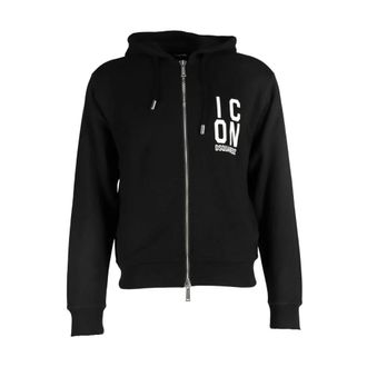 Dsquared2 Zip-throughs, male, Black, Size: XS Black Print Zip Hooded Sweatshirt