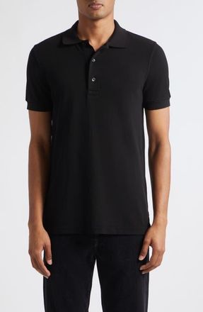 Tom Ford Lyocell & Cotton Piqu&eacute; Polo in Naa Black at Nordstrom, Size 46