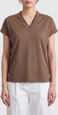 Brunello Cucinelli T-shirt in cotone con scollo a V e applicazione monile