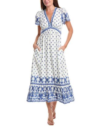 Max Studio Flutter Sleeve V-Neck Empire Waist Linen-Blend Maxi Dress