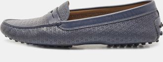 Tod's Tods Blue Textured Leather Penny Slip On Loafers