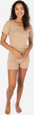 Leveret Womens Short Cotton Solid Pajama Set in Beige at Nordstrom, Size X-Large
