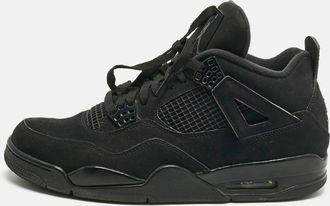 Air Jordan s Black Nubuck Leather Jordan 4 Retro Black Cat Sneakers